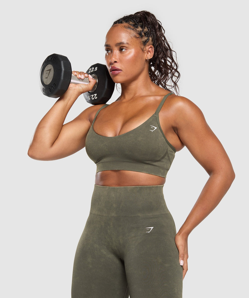 Gains Seamless Washed Sports Bra - Strength Green