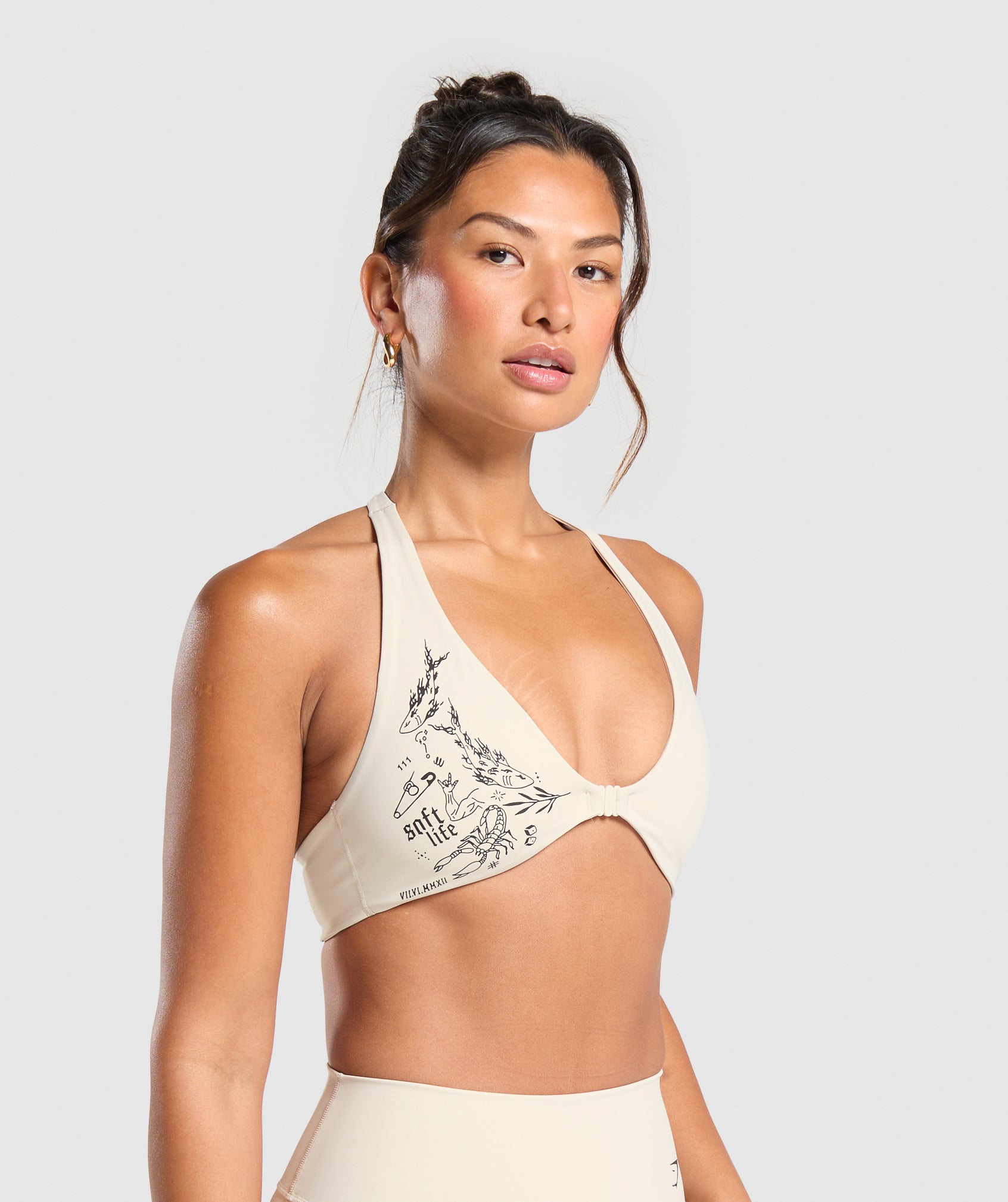 Elevate Tattoo Graphic Sports Bra - Cream Beige