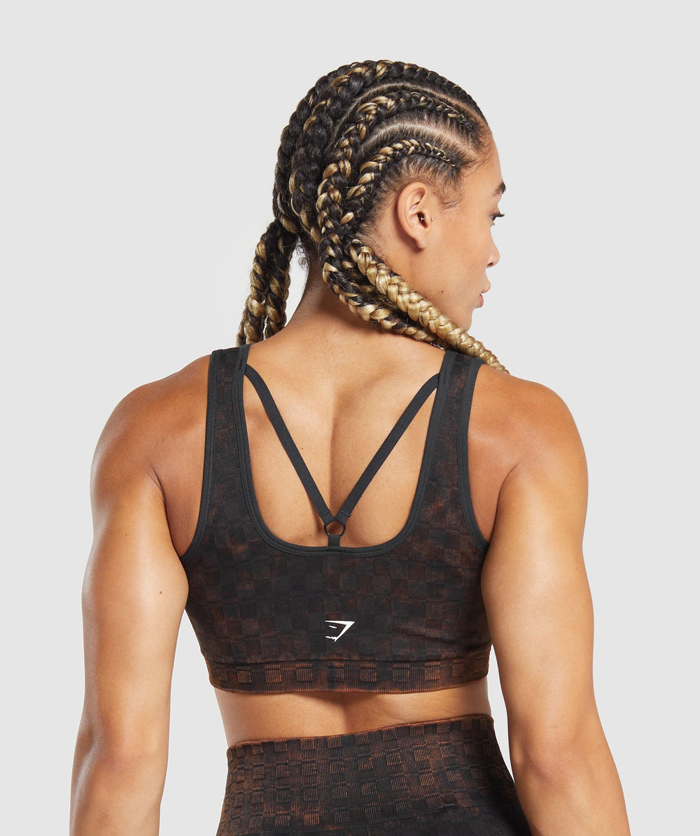 Check Seamless Washed Sports Bra - Black
