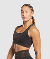 Check Seamless Washed Sports Bra - Black