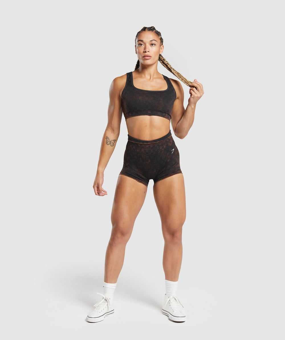 Check Seamless Washed Sports Bra - Black