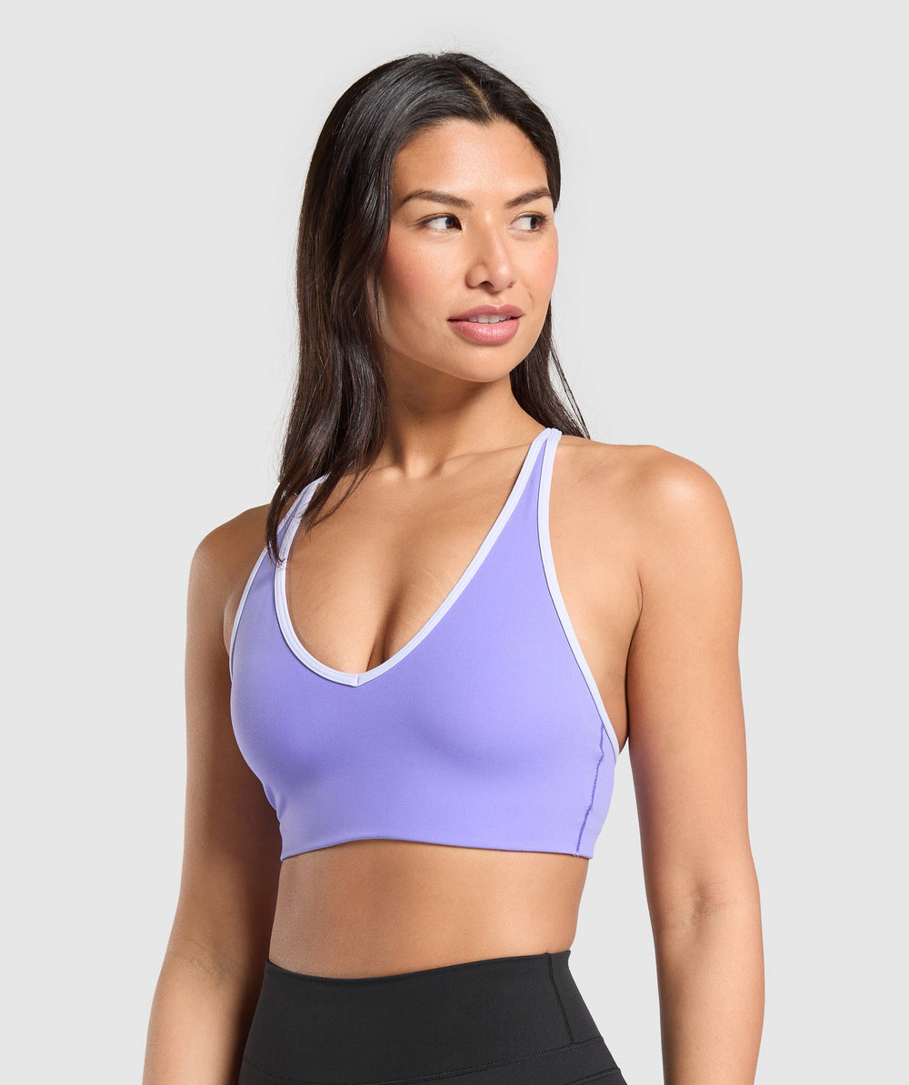 Contrast Trim Halter Neck Sports Bra - Record Purple/Fresh Lilac