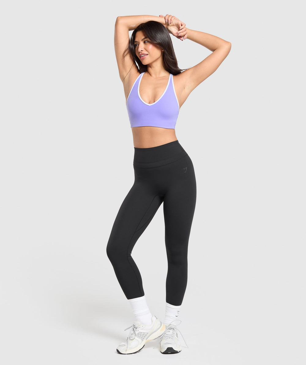 Contrast Trim Halter Neck Sports Bra - Record Purple/Fresh Lilac