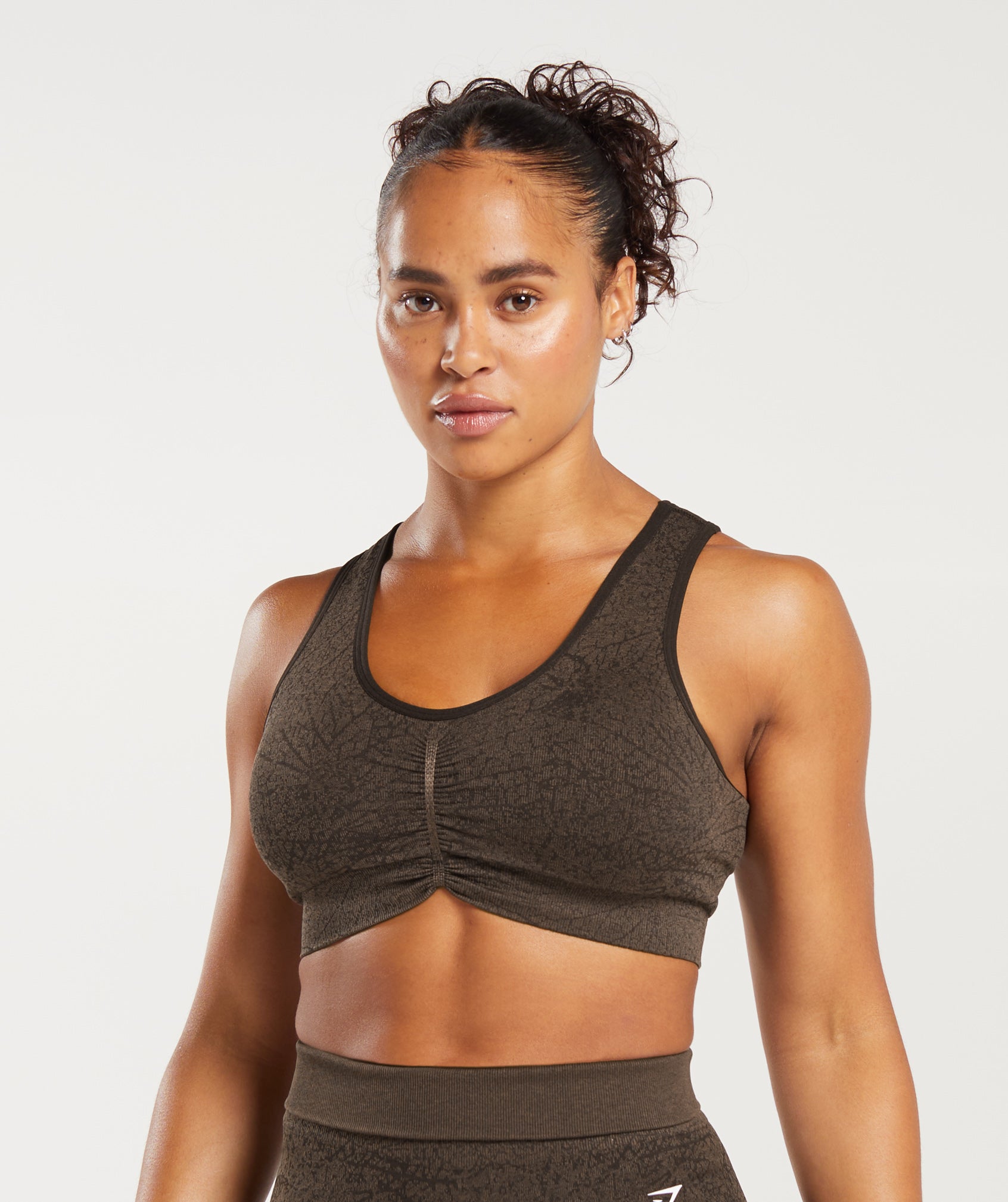 Adapt Pattern Seamless Longline Bra - Woodland Brown/Soul Brown