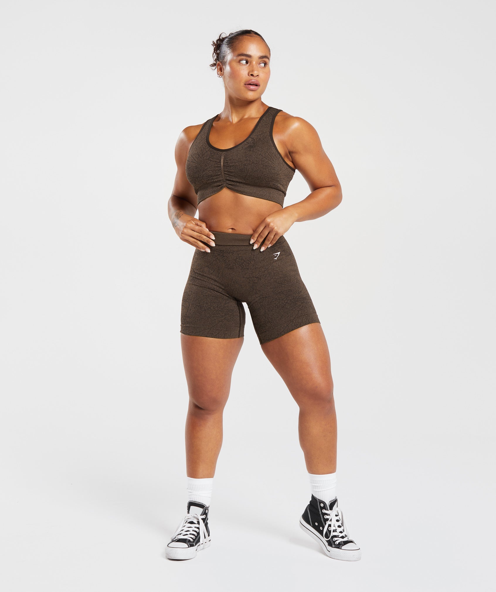 Adapt Pattern Seamless Longline Bra - Woodland Brown/Soul Brown