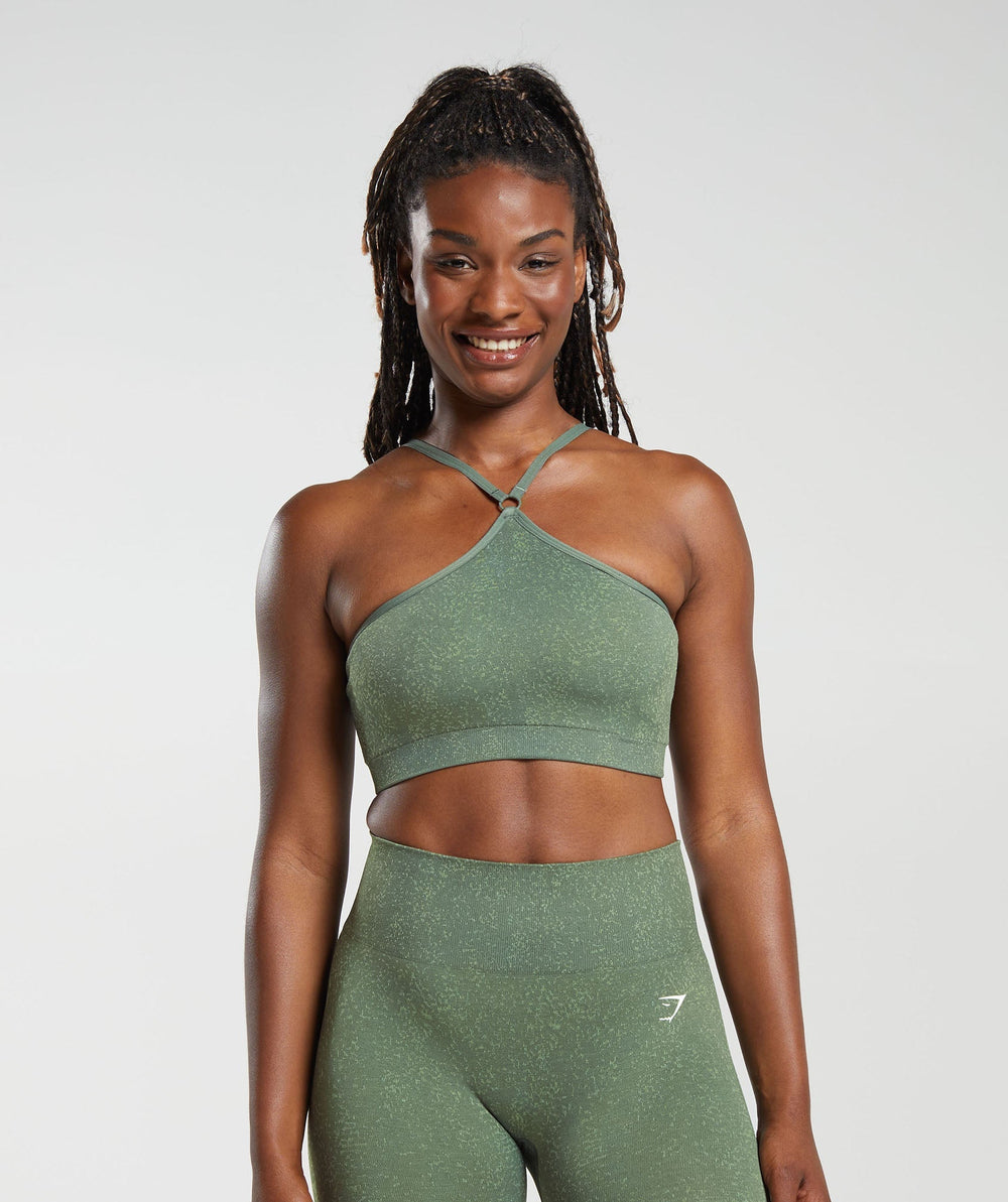Adapt Fleck Seamless Halterneck Bralette - Dusk Green/Light Sage Green