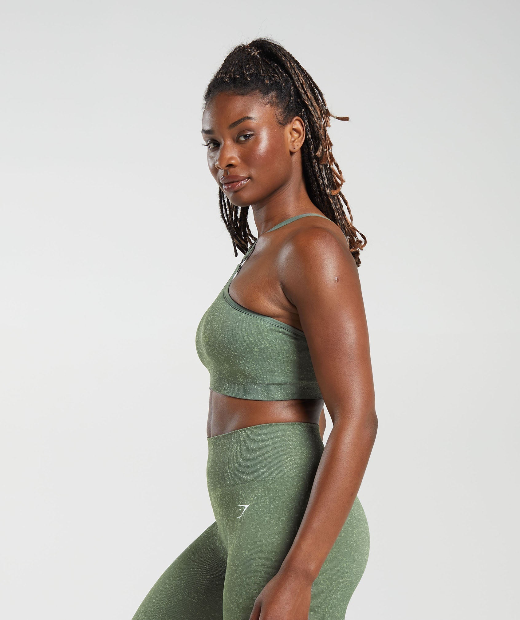 Adapt Fleck Seamless Halterneck Bralette - Dusk Green/Light Sage Green