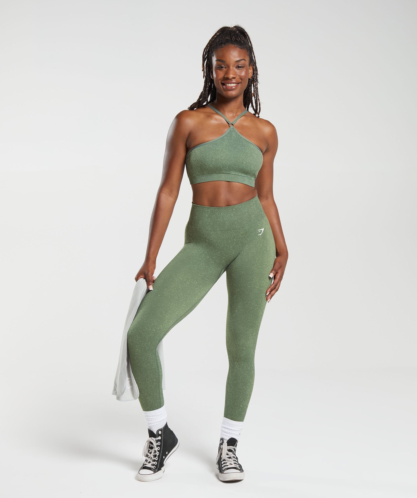Adapt Fleck Seamless Halterneck Bralette - Dusk Green/Light Sage Green