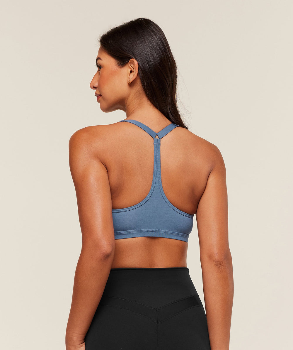 Cotton Racerback Sports Bra - Worn Blue