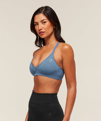 Cotton Racerback Sports Bra - Worn Blue