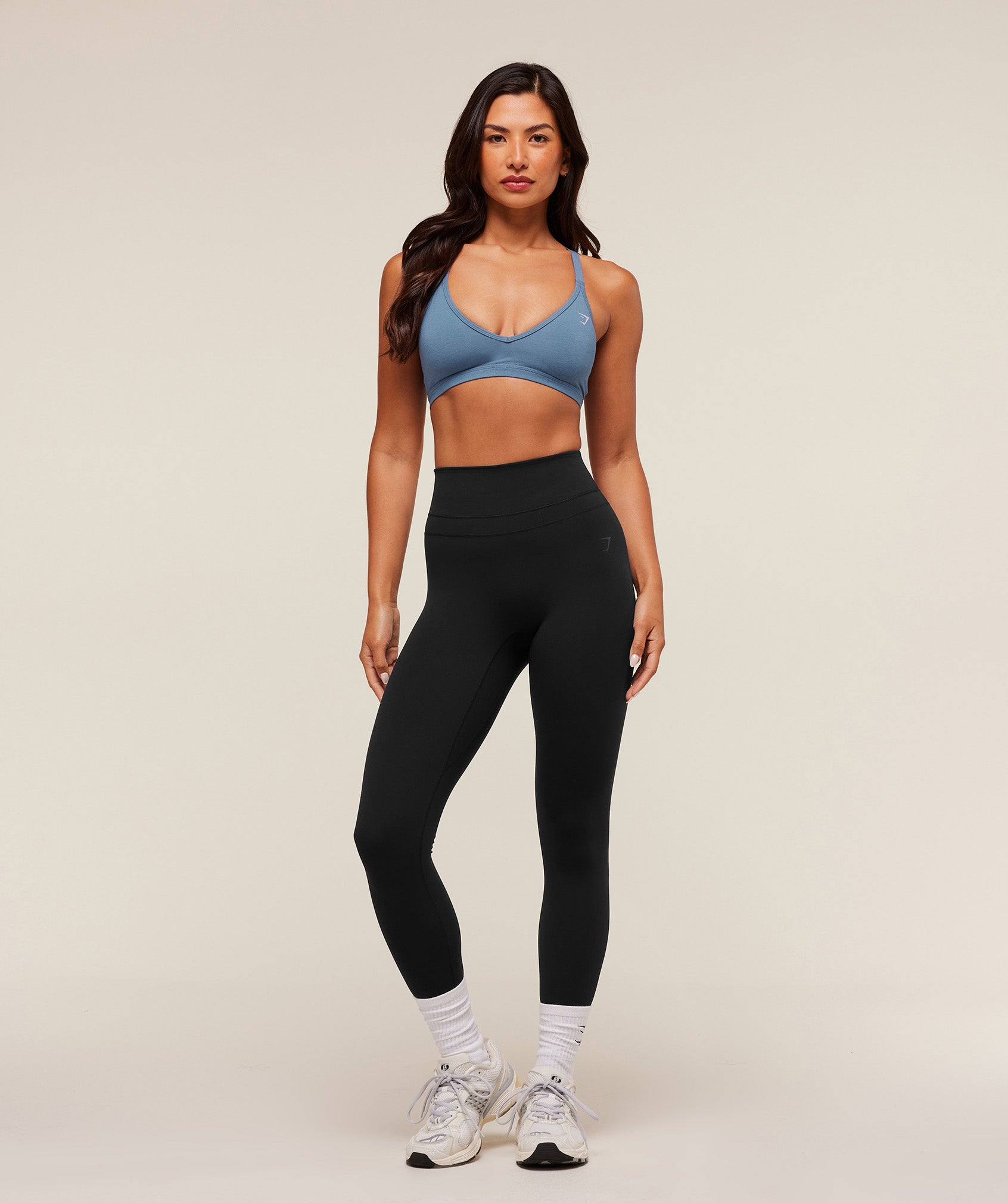 Cotton Racerback Sports Bra - Worn Blue