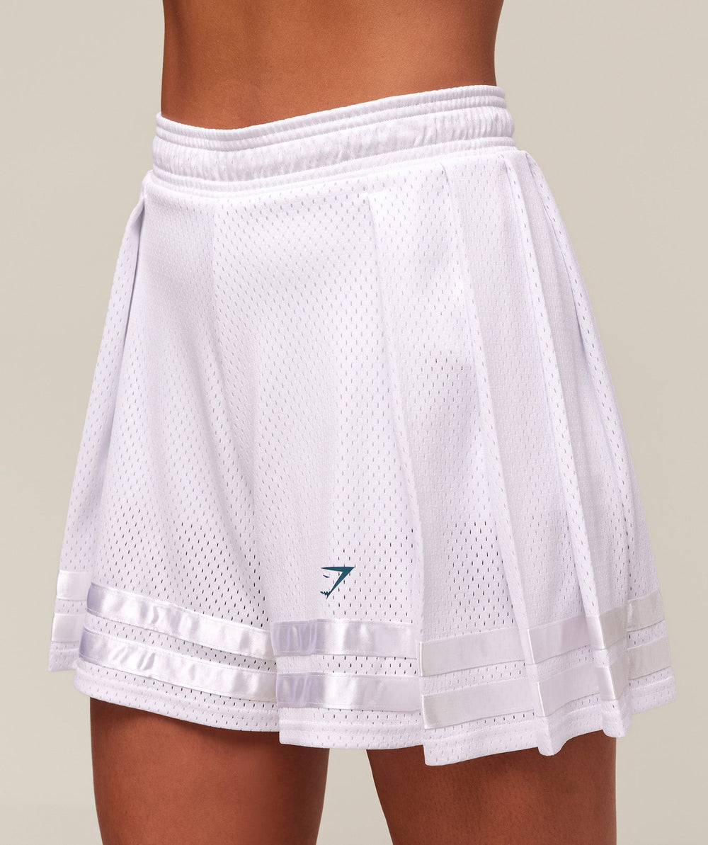 Mesh Pleated Shorts - White