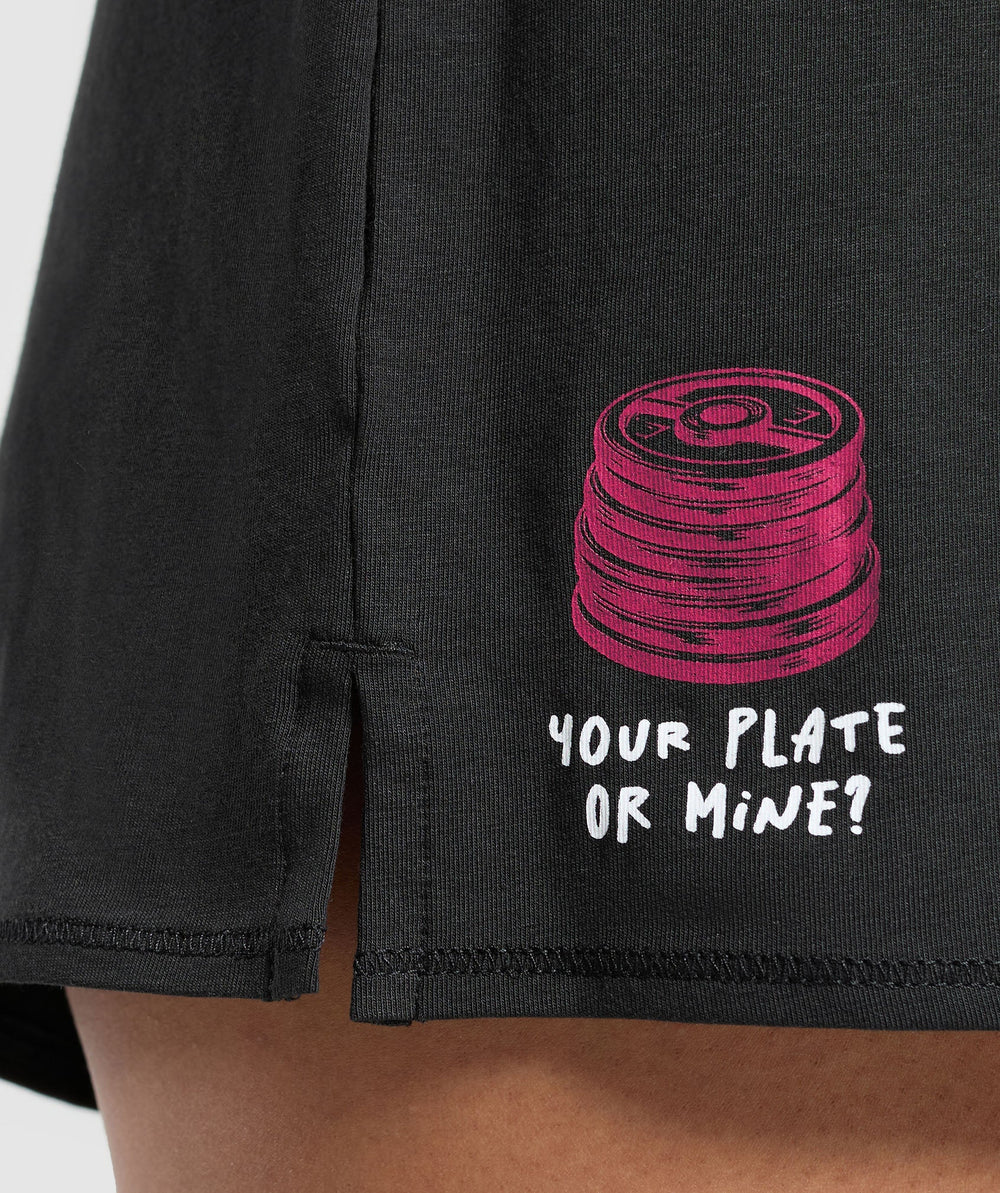 Your Plate or Mine Cotton Shorts - Black