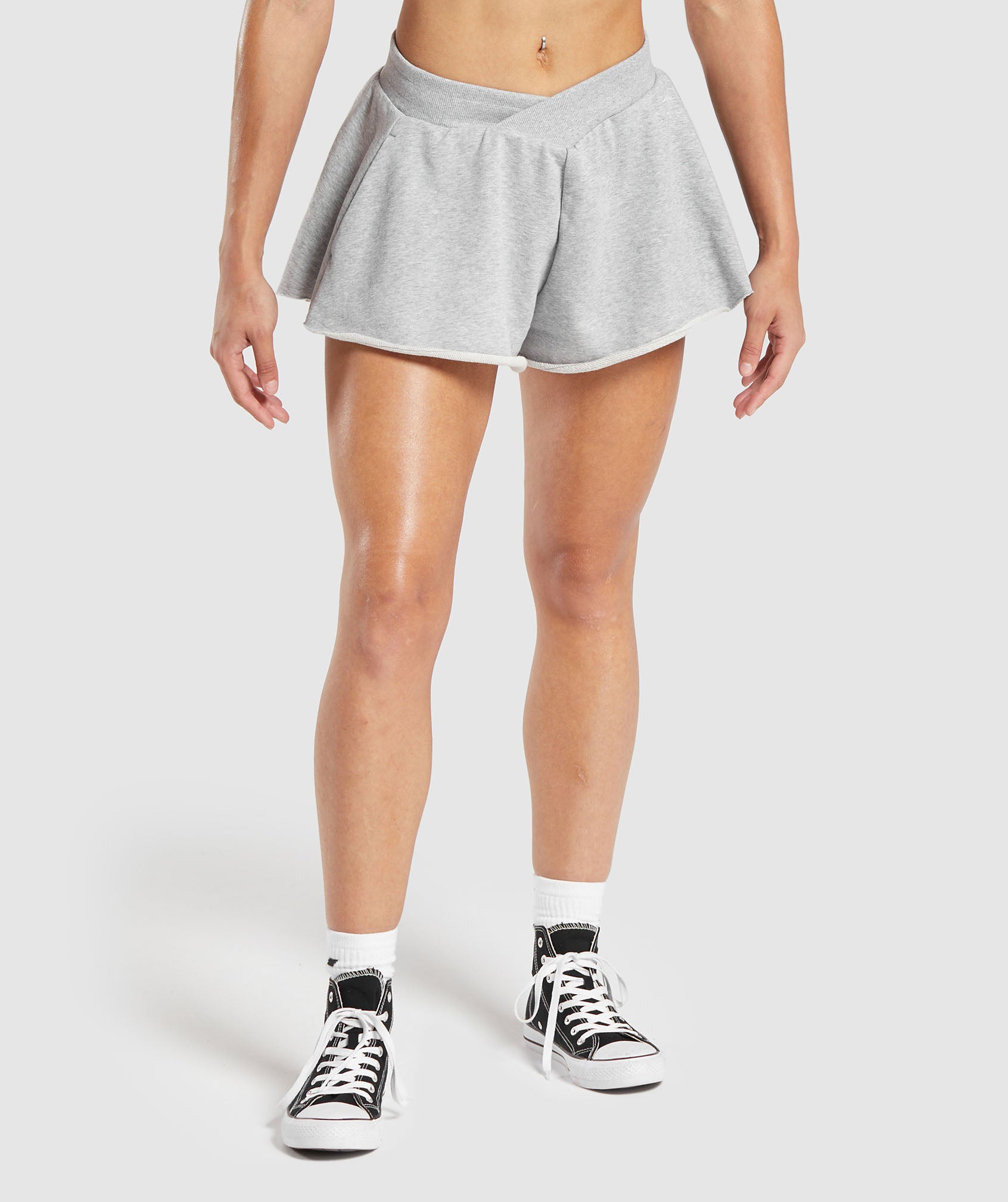 Lifting Crossover Cotton Shorts - Light Grey Marl