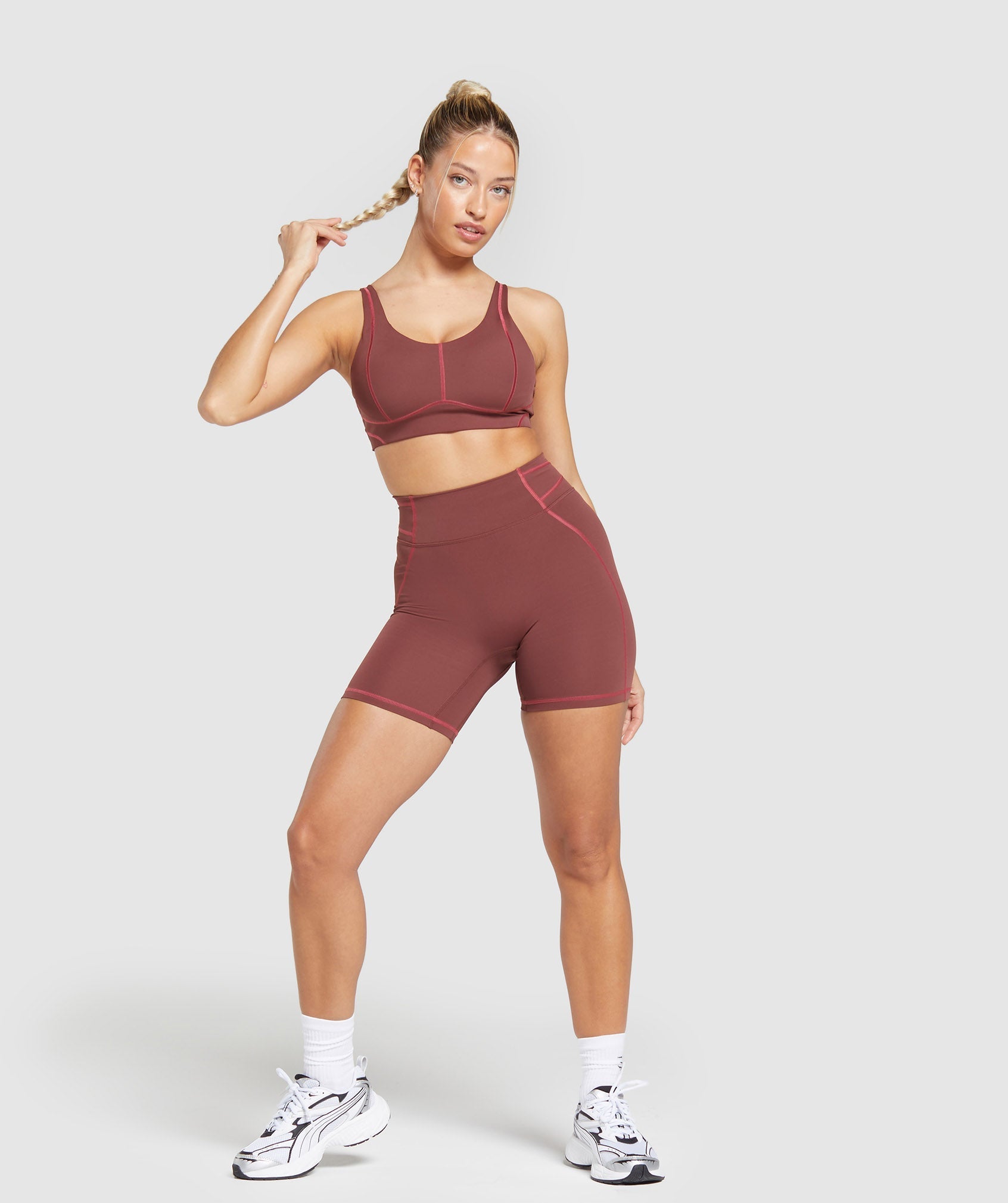 Stitch Feature Shorts - Burgundy Brown