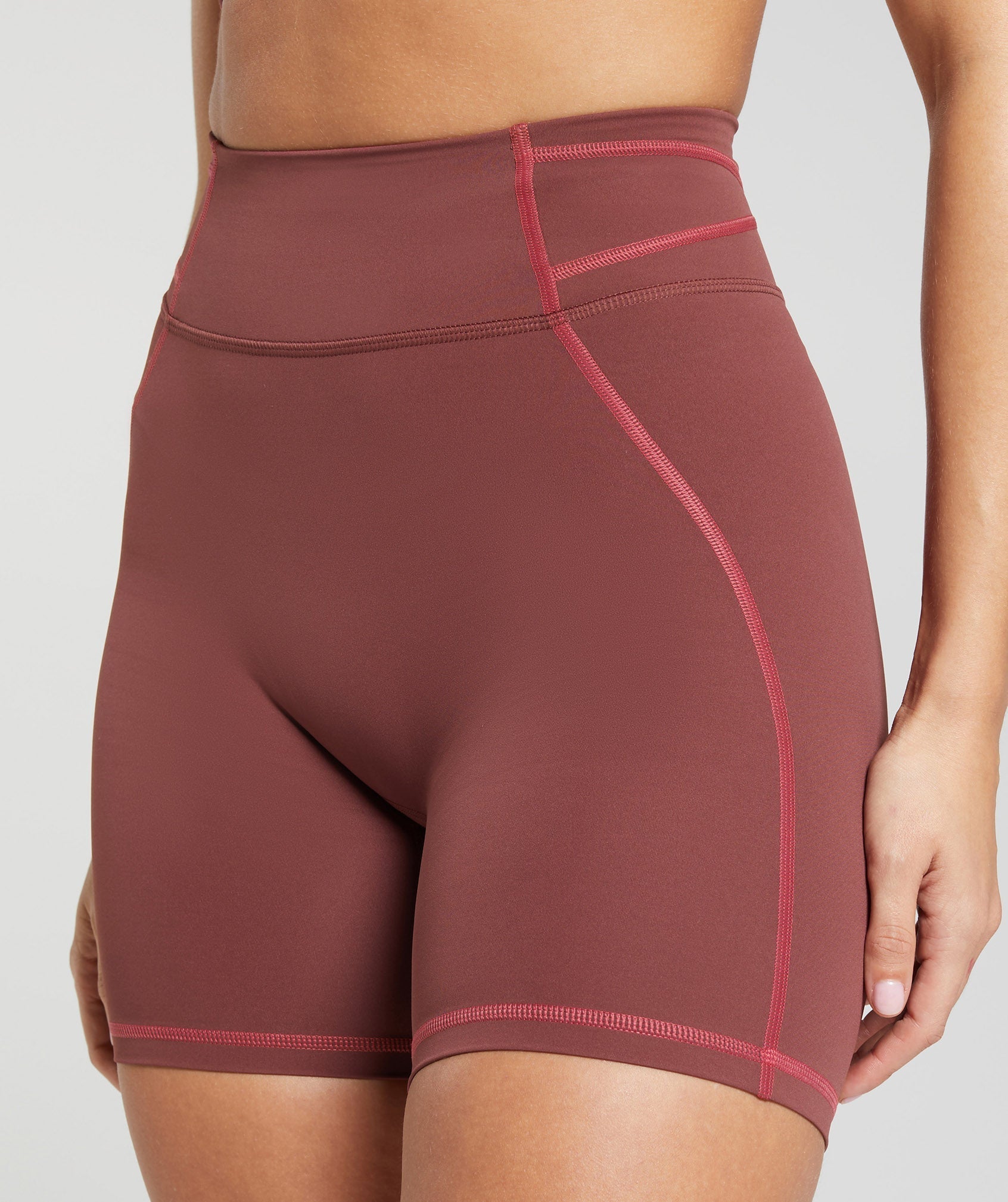 Stitch Feature Shorts - Burgundy Brown