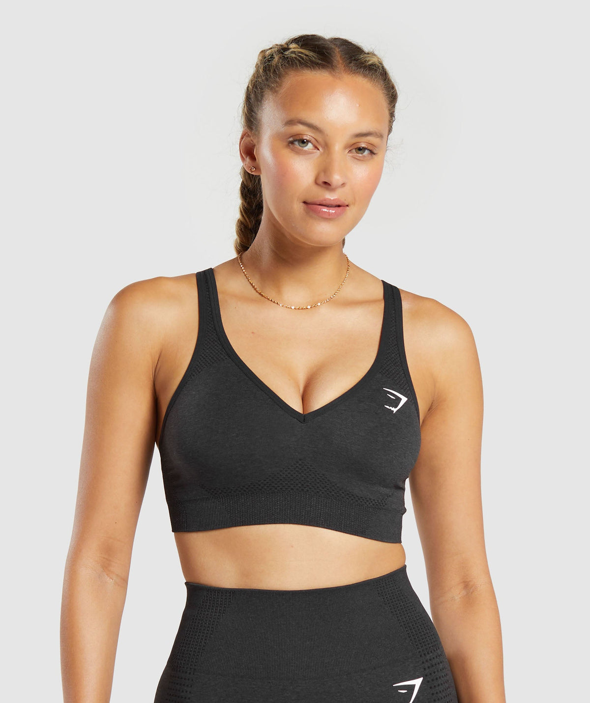 Vital V Neck Sports Bra - Black Marl