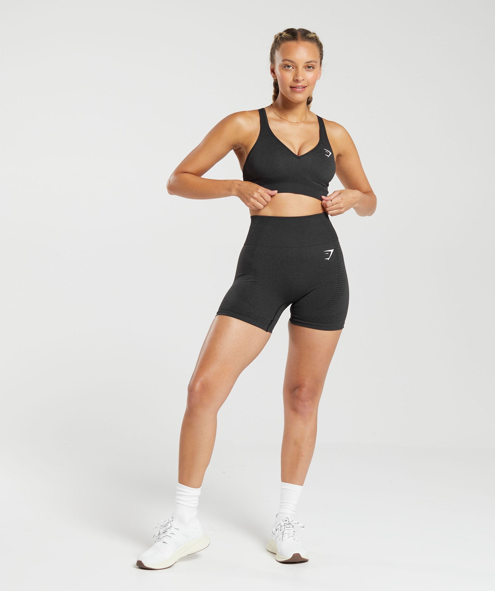Vital V Neck Sports Bra - Black Marl