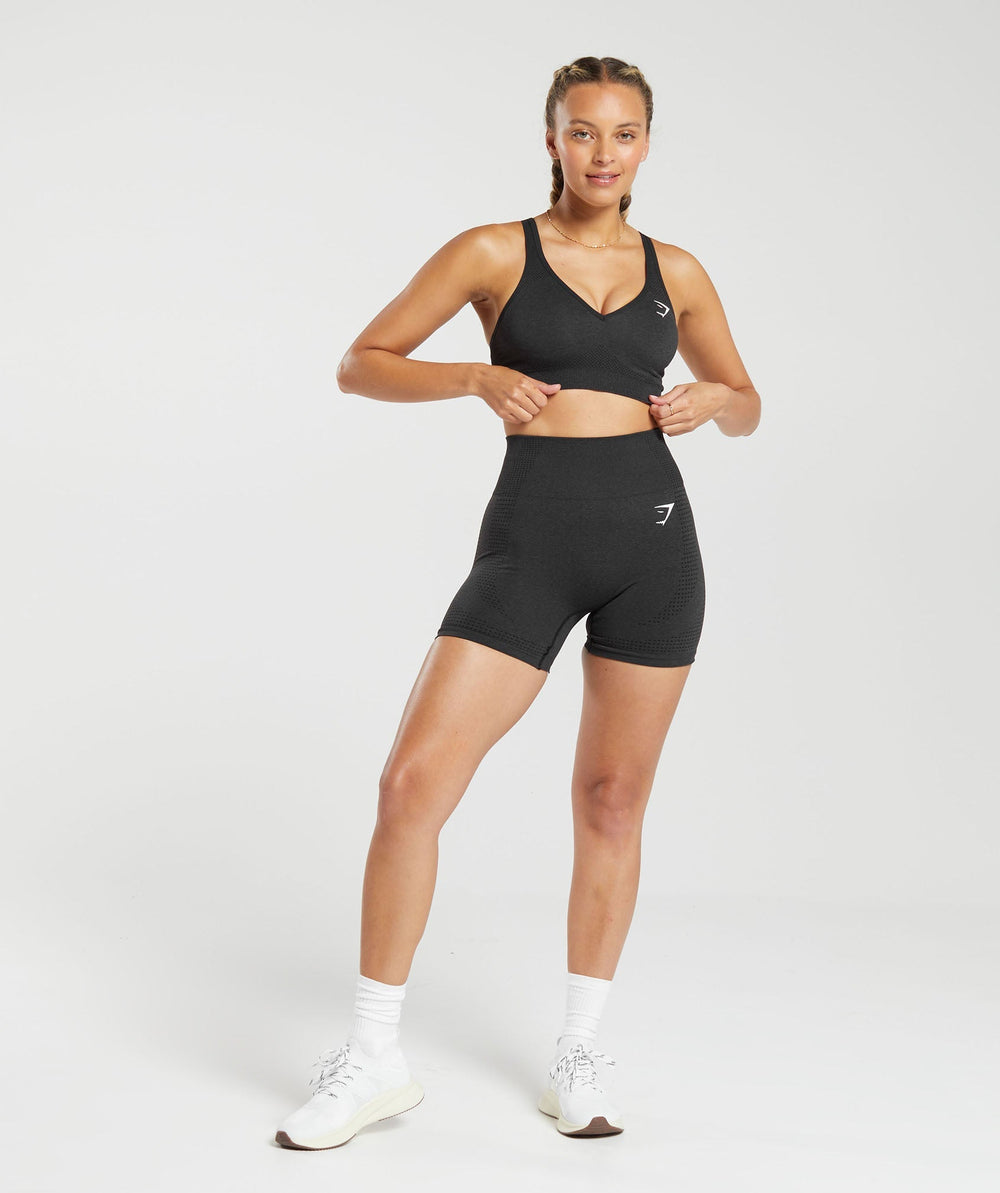 Vital V Neck Sports Bra - Black Marl