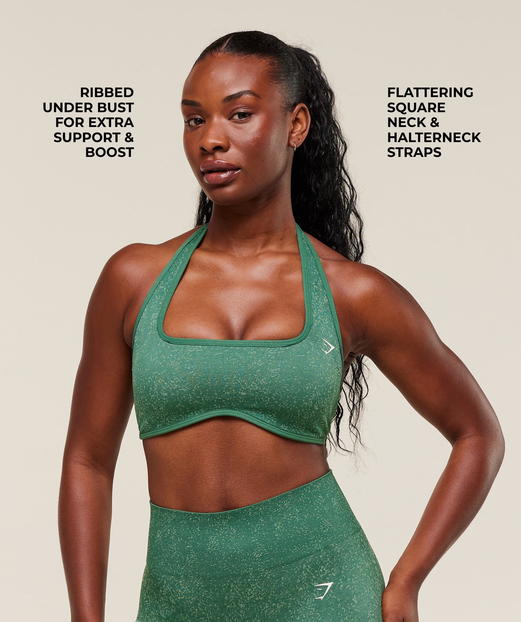 Adapt Fleck x Whitney Halterneck Sports Bra - Lift Green/Clay Green