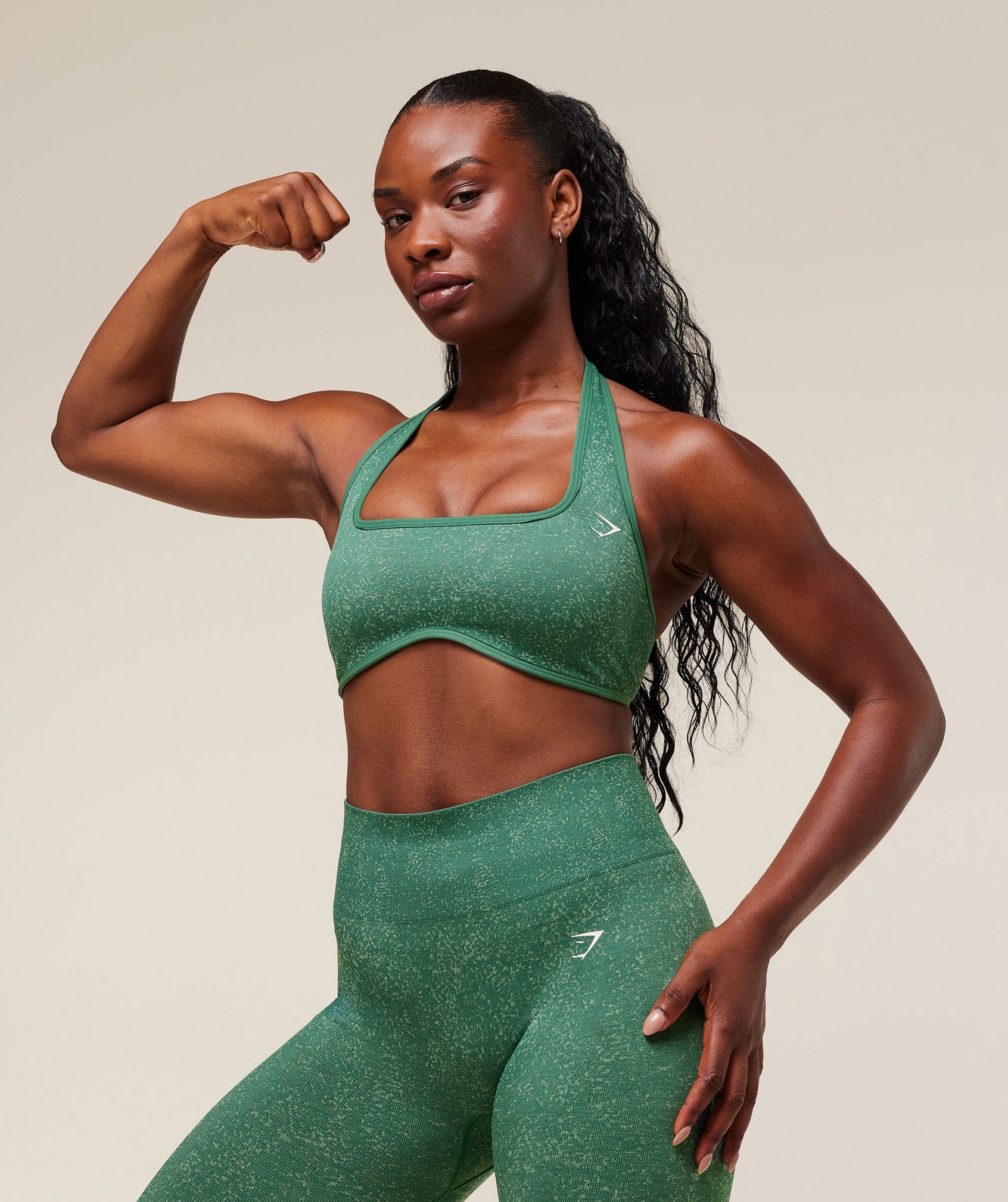 Adapt Fleck x Whitney Halterneck Sports Bra - Lift Green/Clay Green