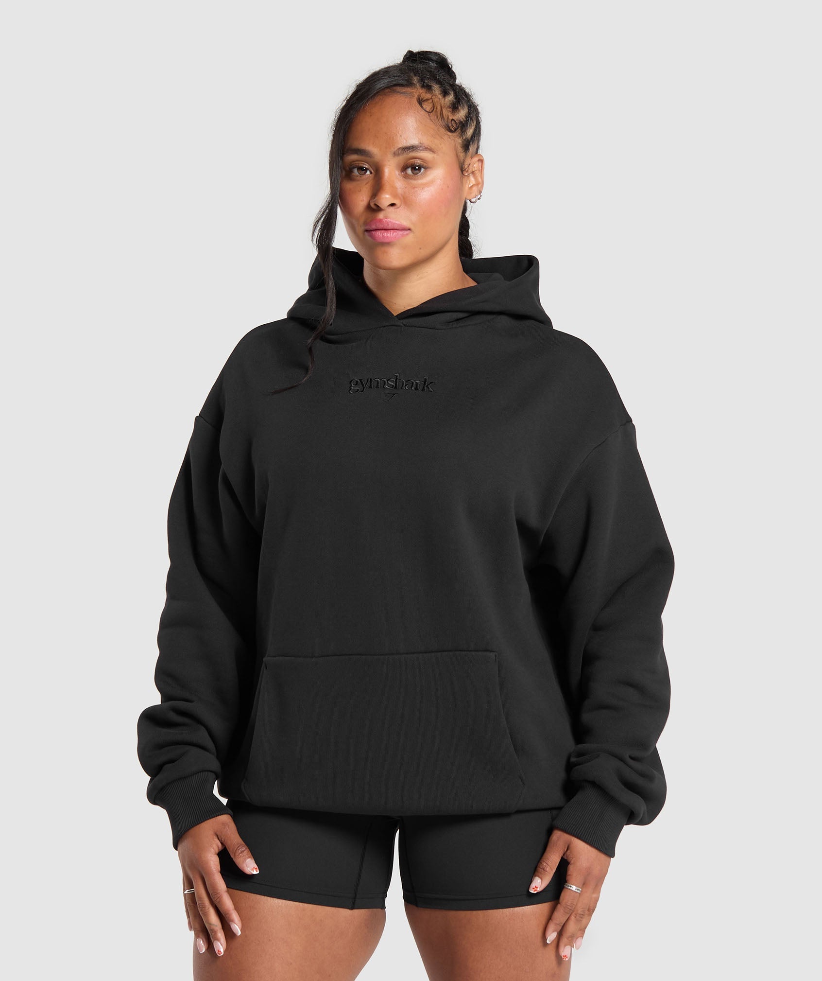 Embroidered Logo Oversized Hoodie - Black