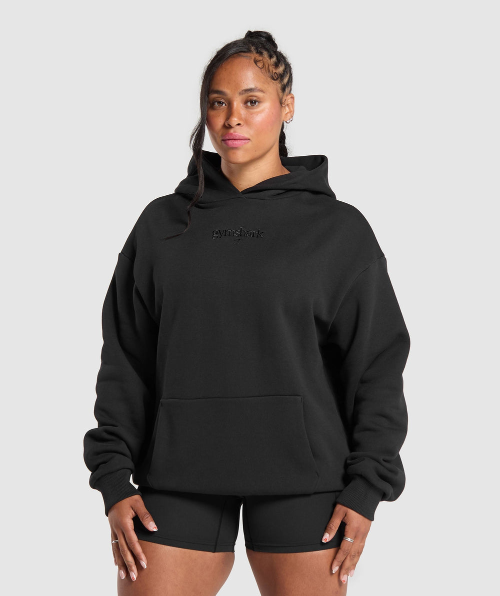 Embroidered Logo Oversized Hoodie - Black