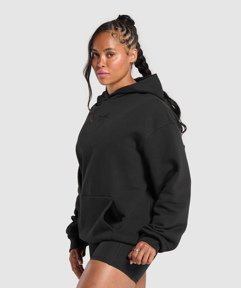 Embroidered Logo Oversized Hoodie - Black