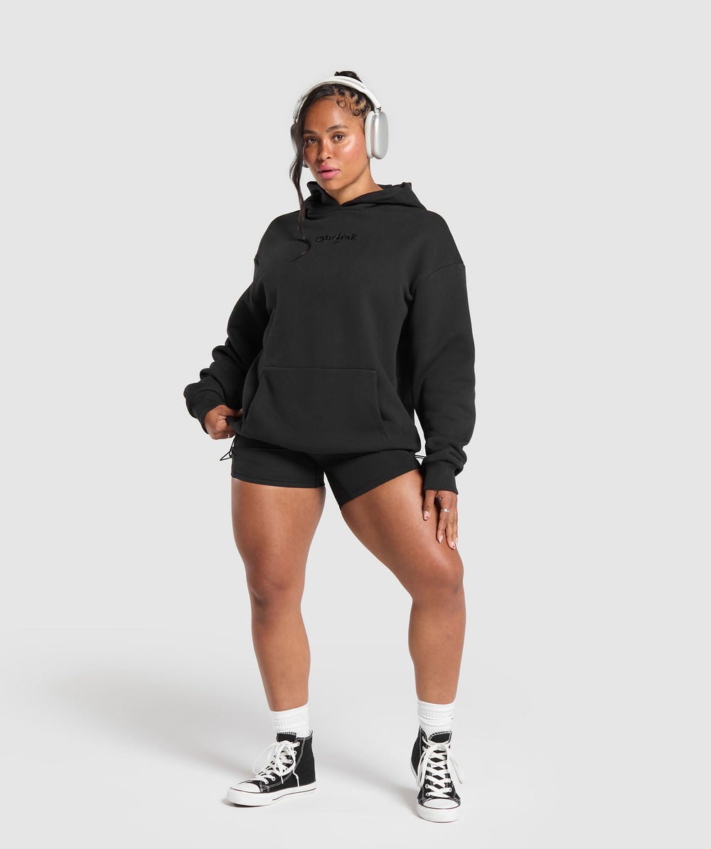 Embroidered Logo Oversized Hoodie - Black