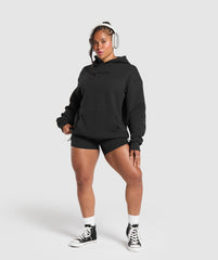 Embroidered Logo Oversized Hoodie - Black
