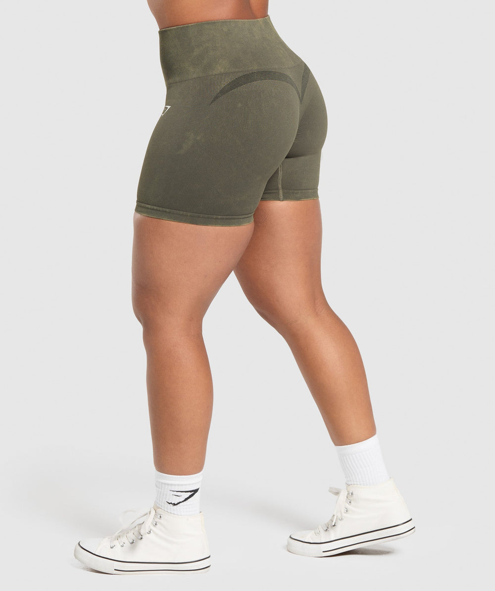 Gains Seamless Washed Shorts - Strength Green