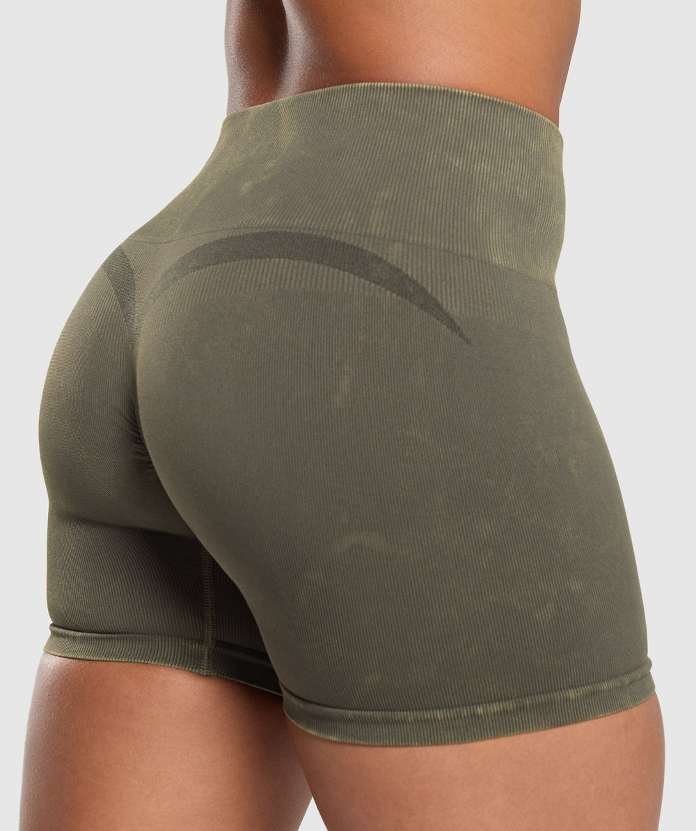 Gains Seamless Washed Shorts - Strength Green