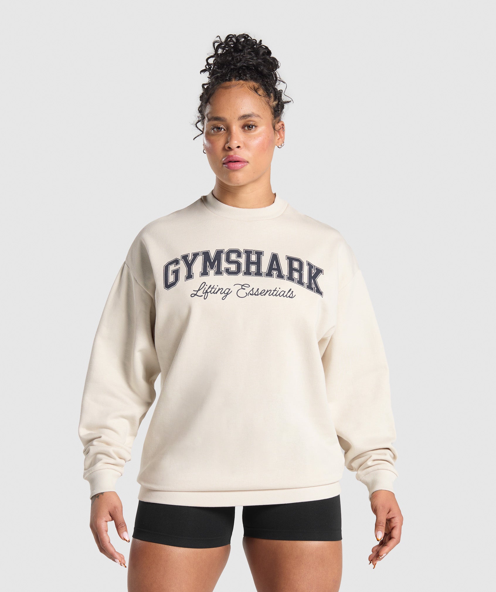 Lifting Essentials Graphic Brushed Oversized Sweatshirt - Oat White