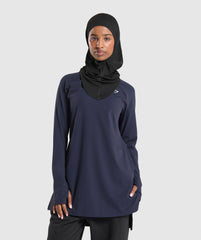 Long Line Long Sleeve Top - Heavy Blue