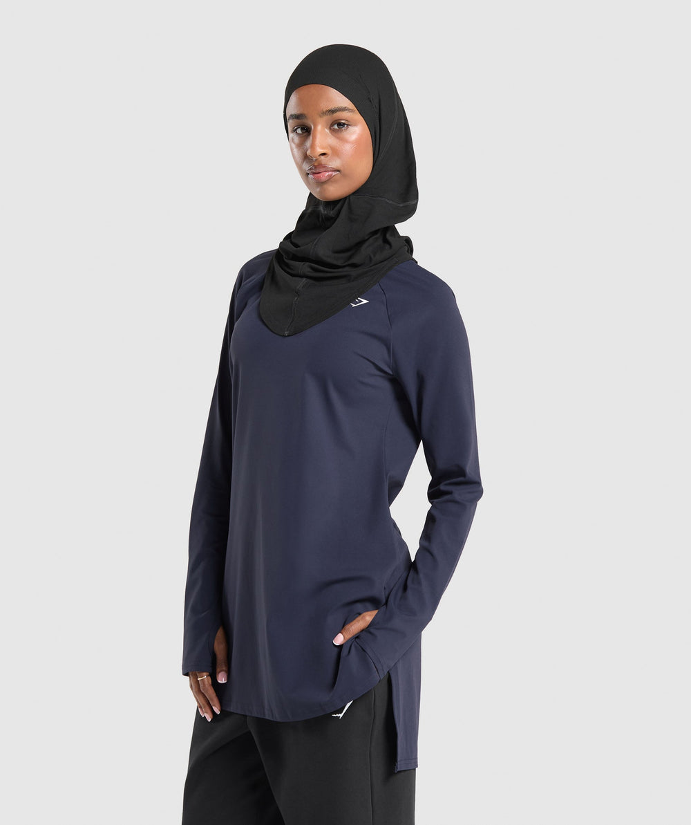 Long Line Long Sleeve Top - Heavy Blue