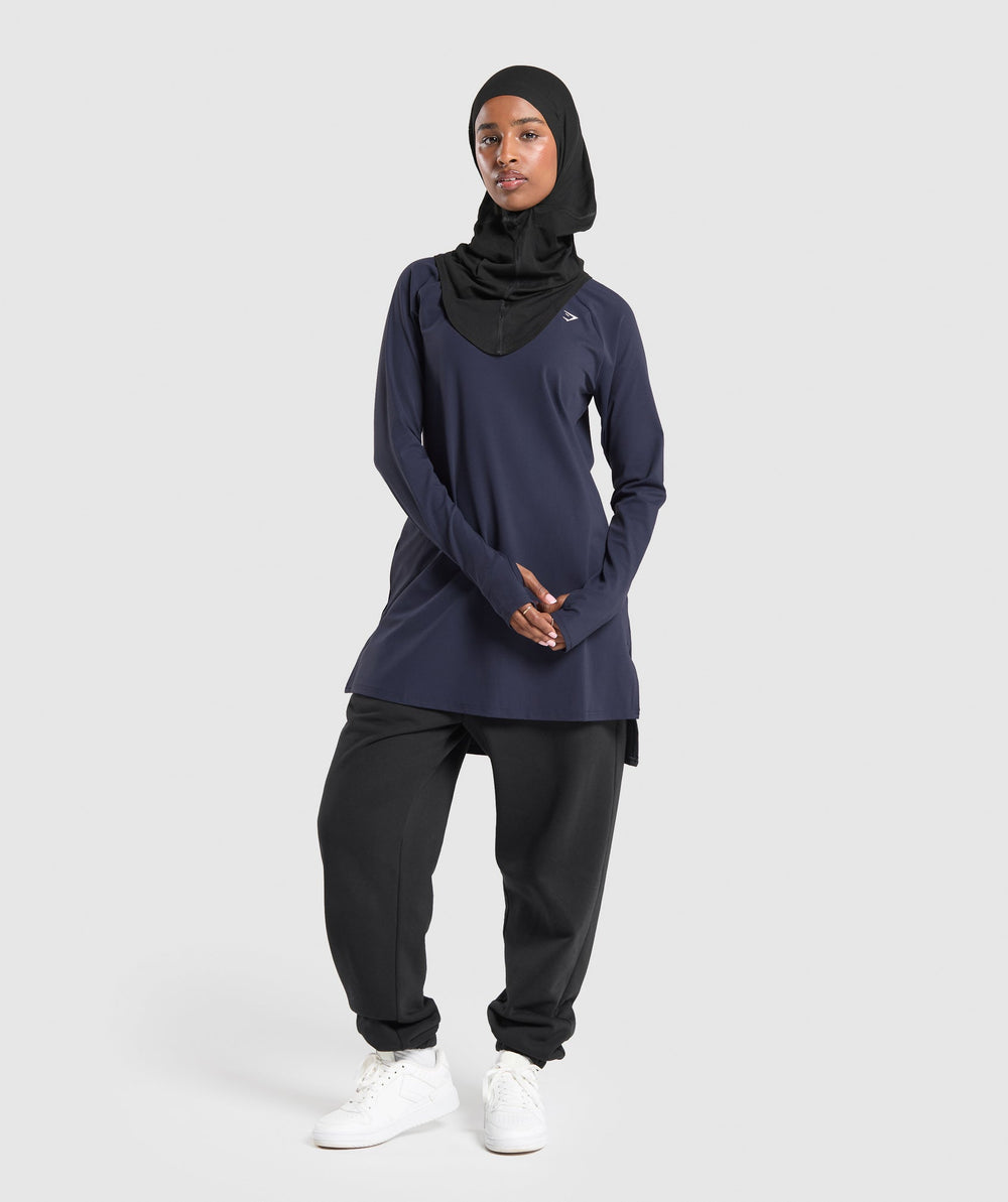 Long Line Long Sleeve Top - Heavy Blue