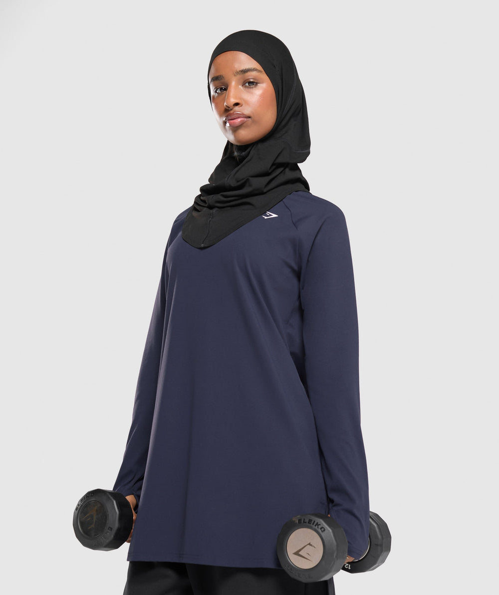 Long Line Long Sleeve Top - Heavy Blue