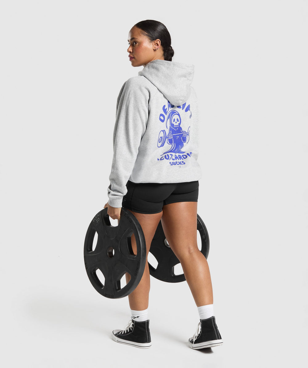 Graphic Reaper Oversized Hoodie - Light Grey Core Marl
