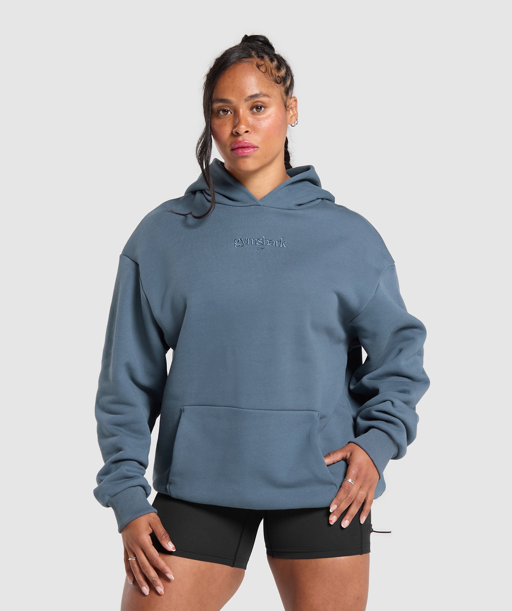 Embroidered Logo Oversized Hoodie - Cargo Blue