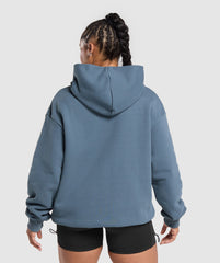 Embroidered Logo Oversized Hoodie - Cargo Blue