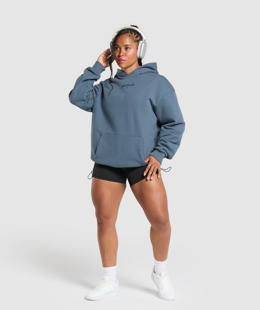 Embroidered Logo Oversized Hoodie - Cargo Blue