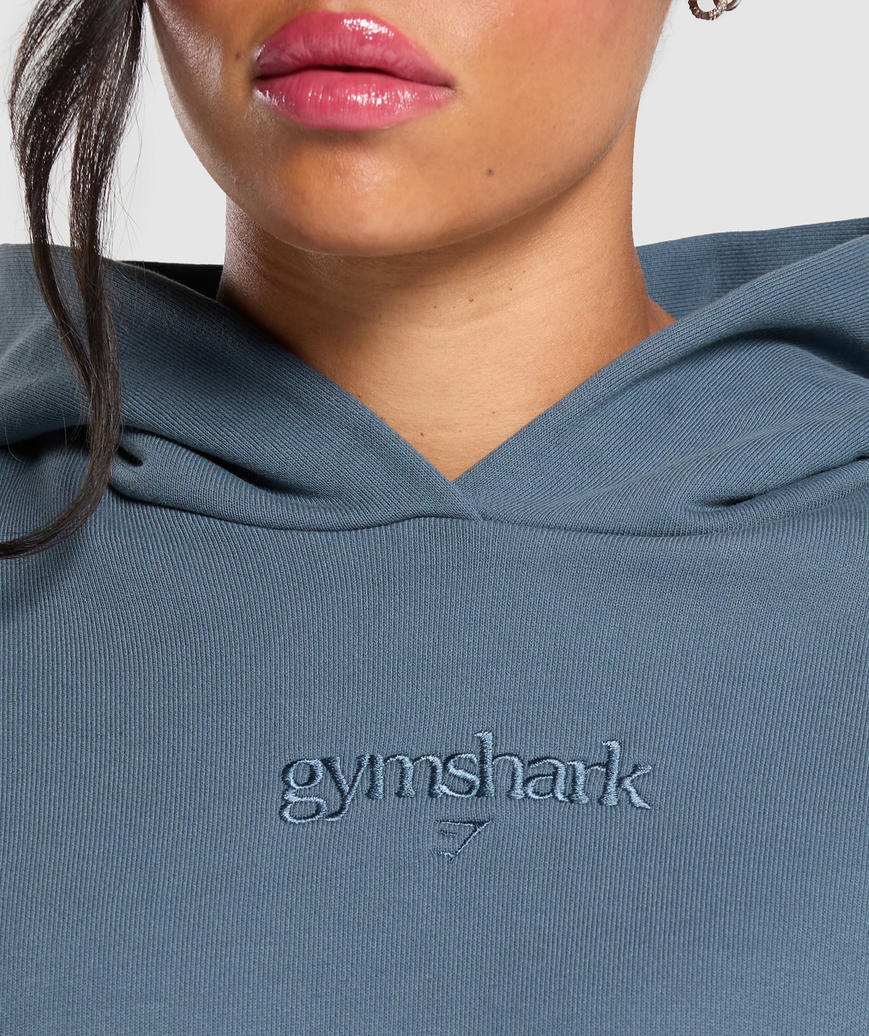 Embroidered Logo Oversized Hoodie - Cargo Blue