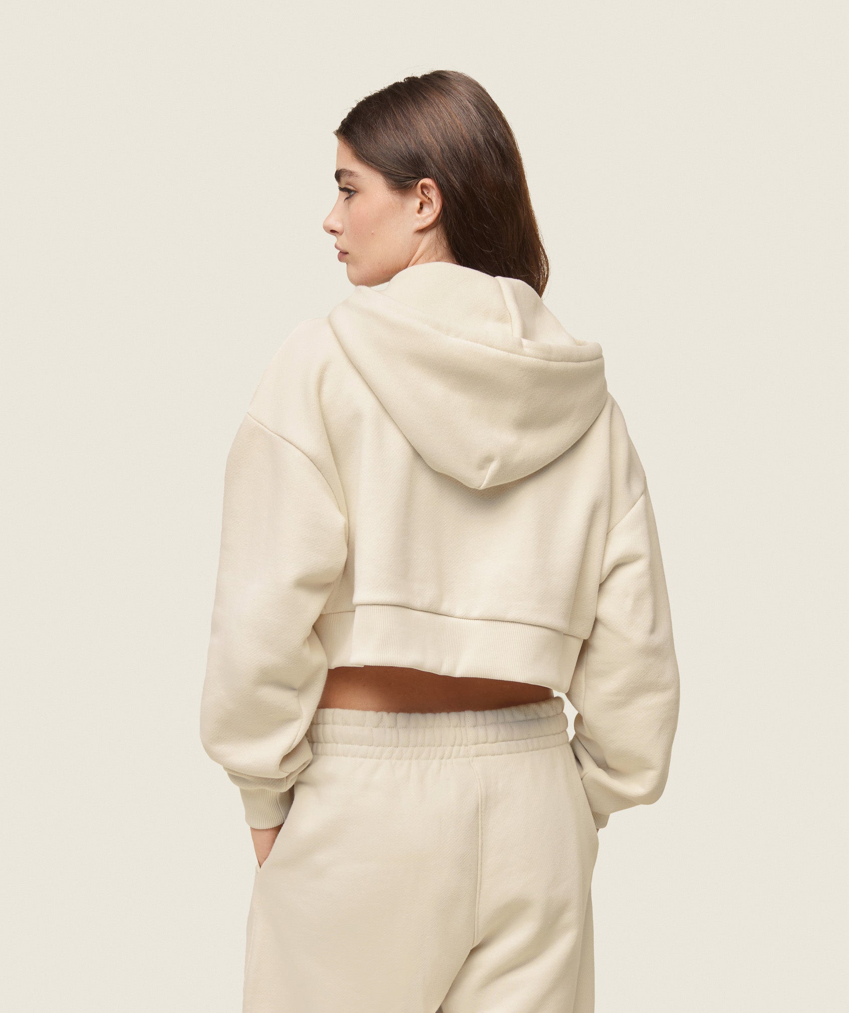 everywear Cropped Zip Hoodie - Oat White