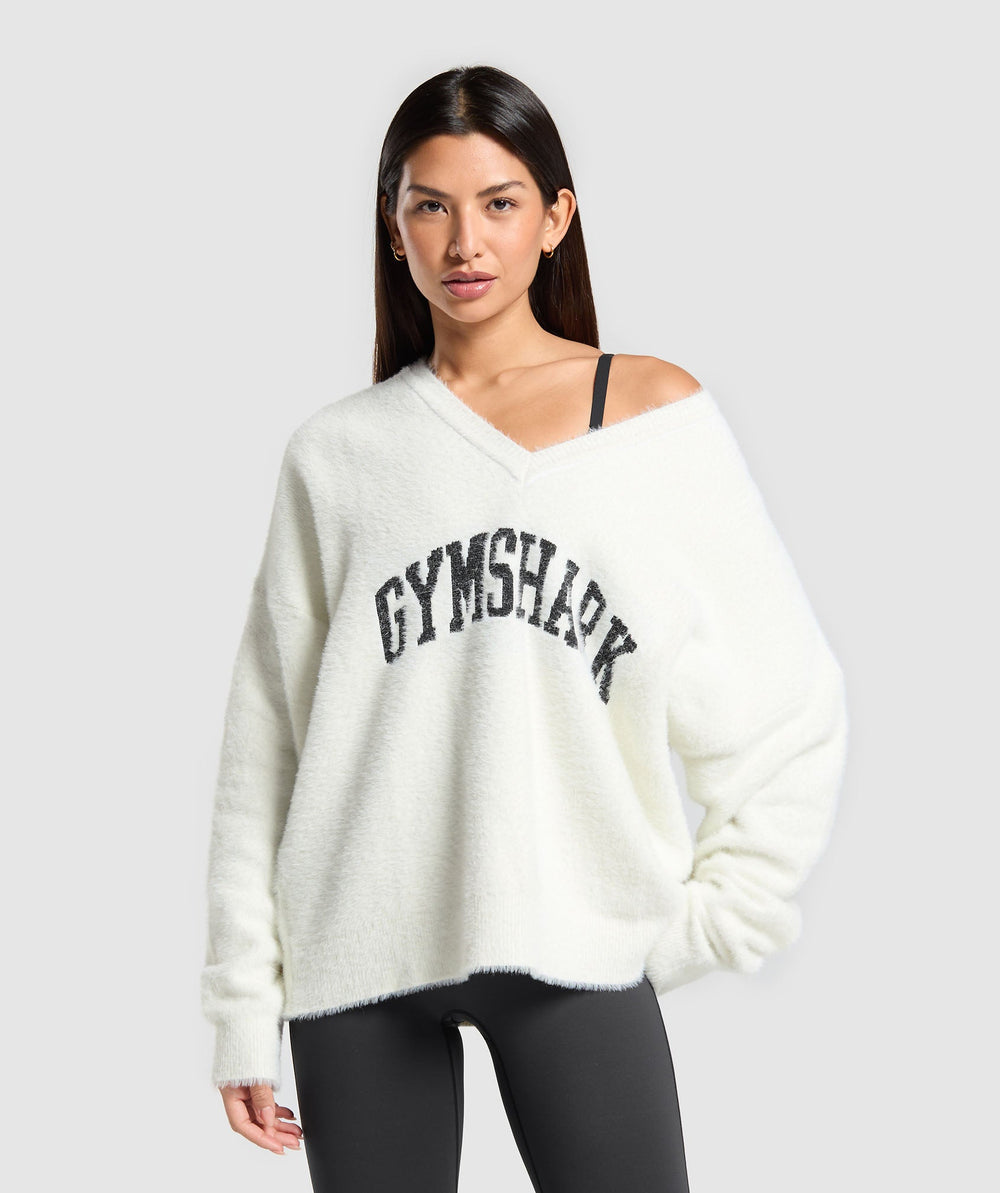 V-Neck Knitted Jumper - Skylight White