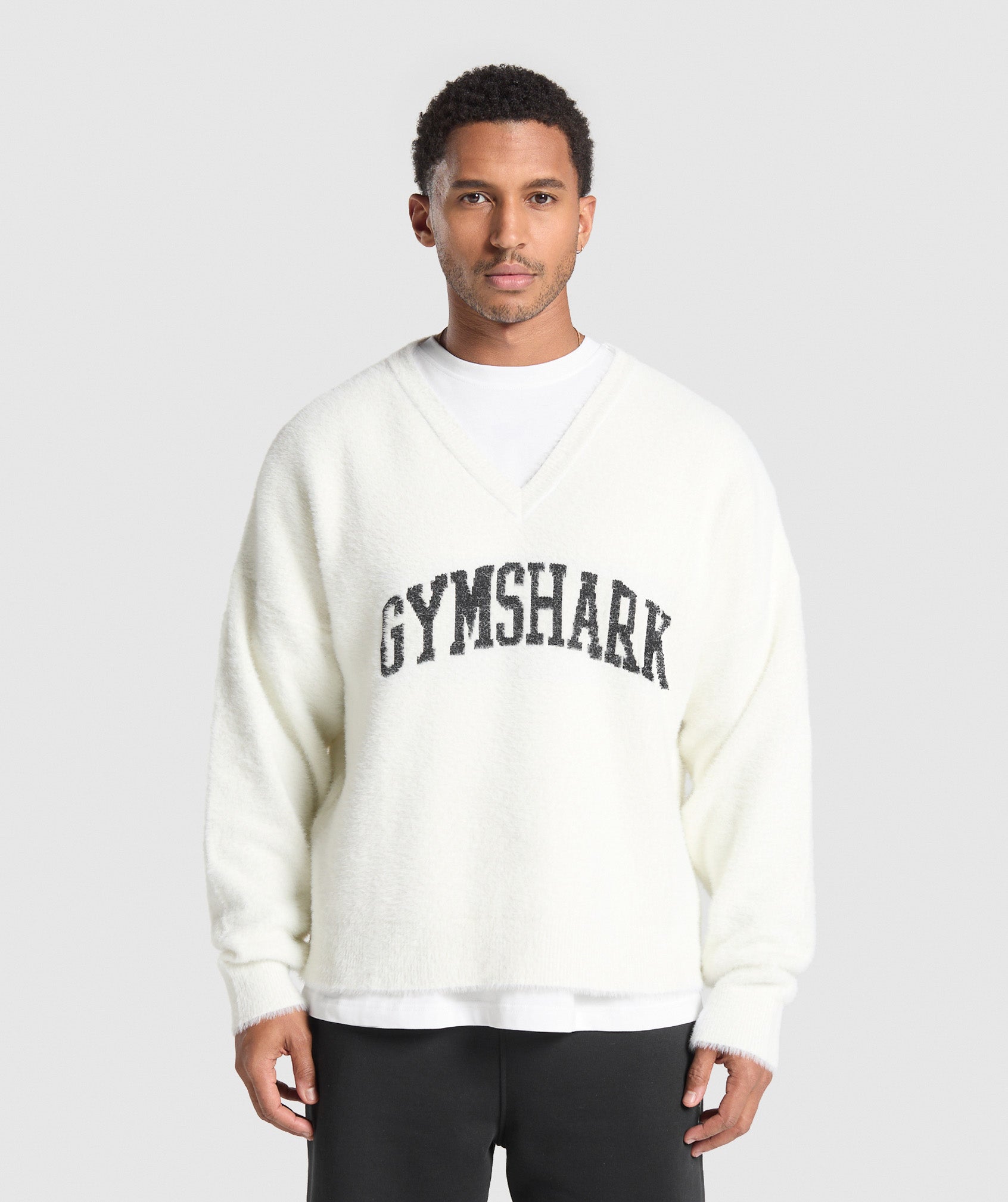 V-Neck Knitted Jumper - Skylight White
