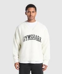 V-Neck Knitted Jumper - Skylight White