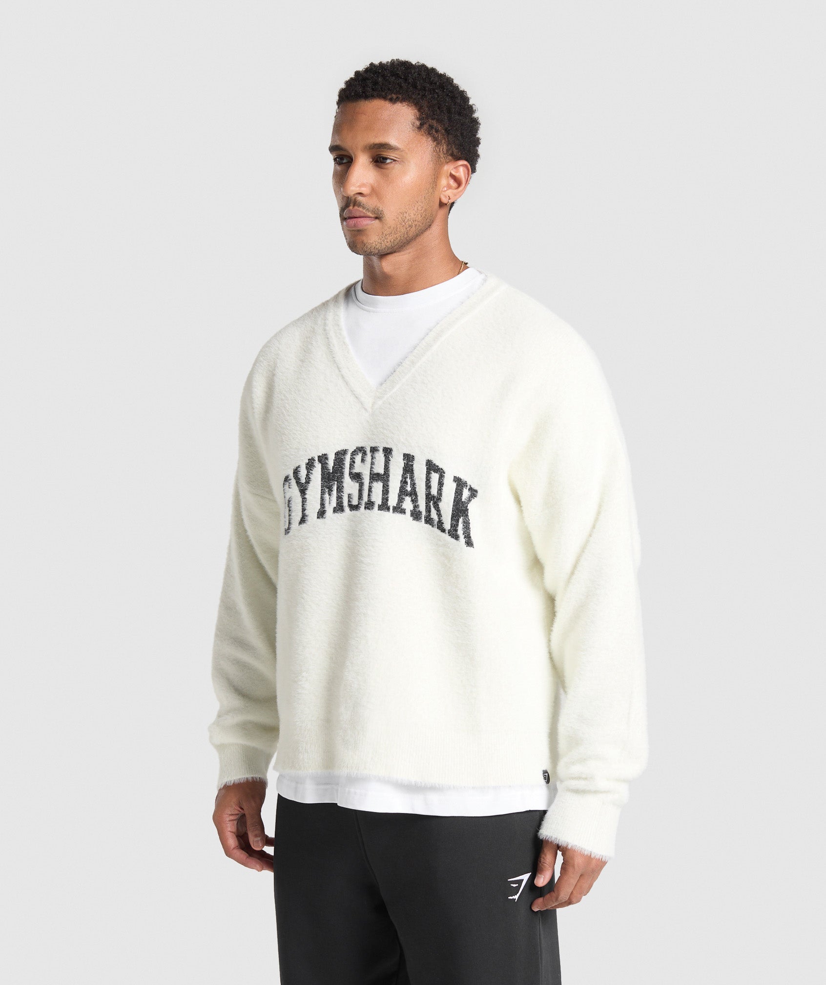 V-Neck Knitted Jumper - Skylight White
