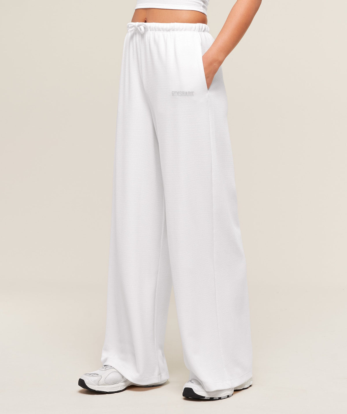 Waffle Wide Leg Pants - White