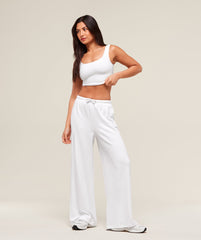 Waffle Wide Leg Pants - White