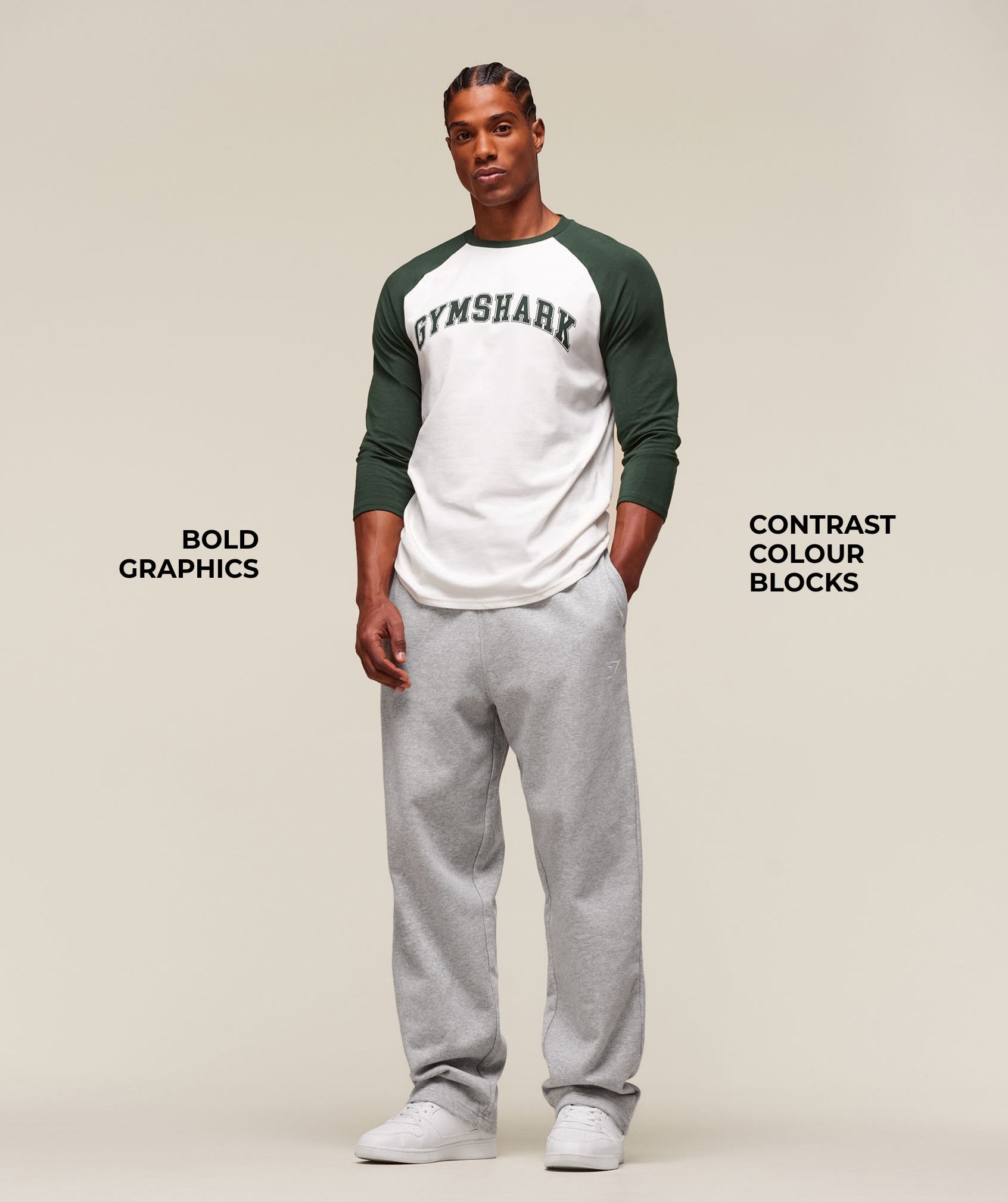 GSLC Raglan 3/4 Sleeve T-Shirt - Soft White/Trail Green